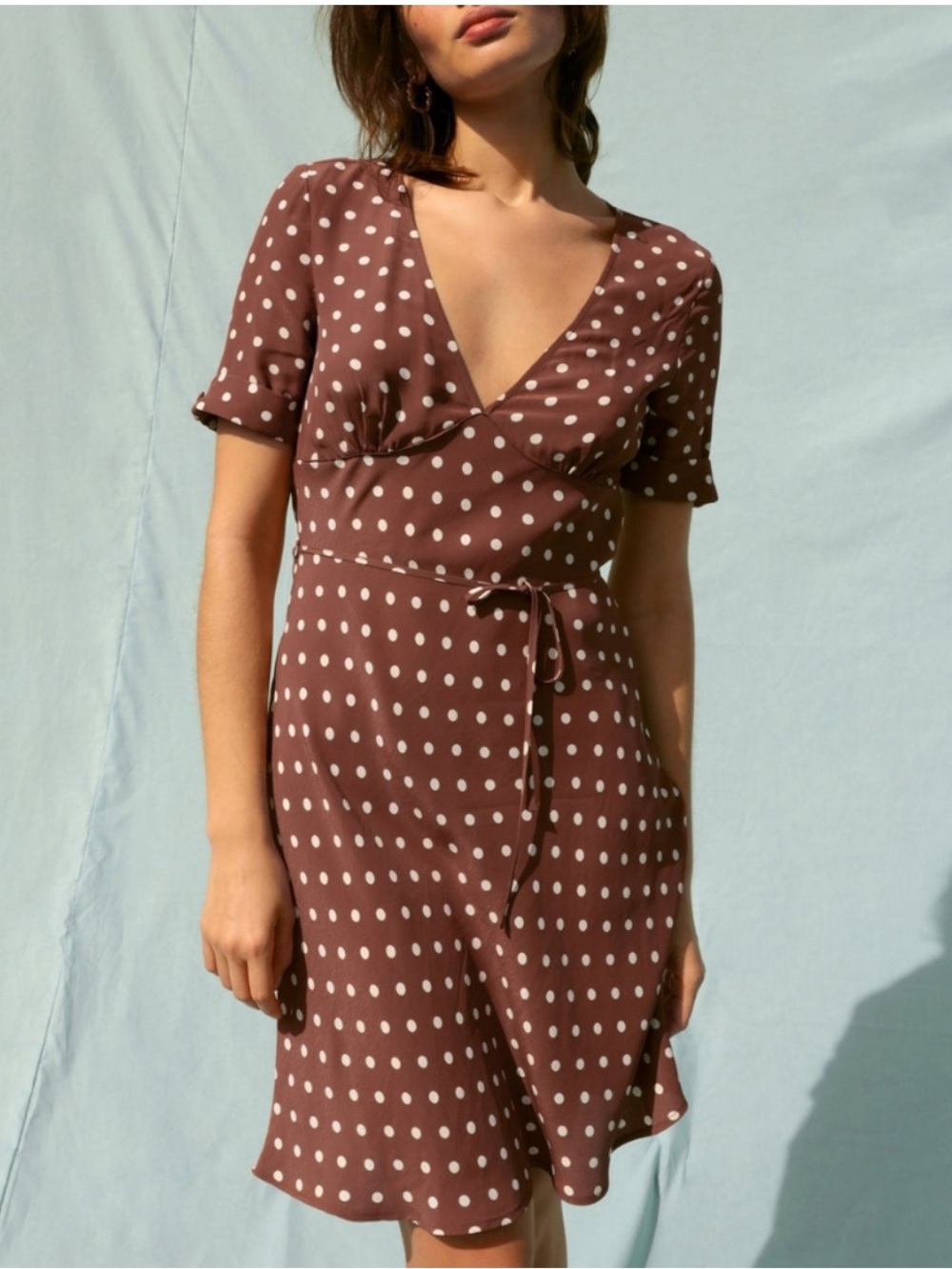 Rouje Aurore Wrap Mini Dress Brown White Polka Dot
